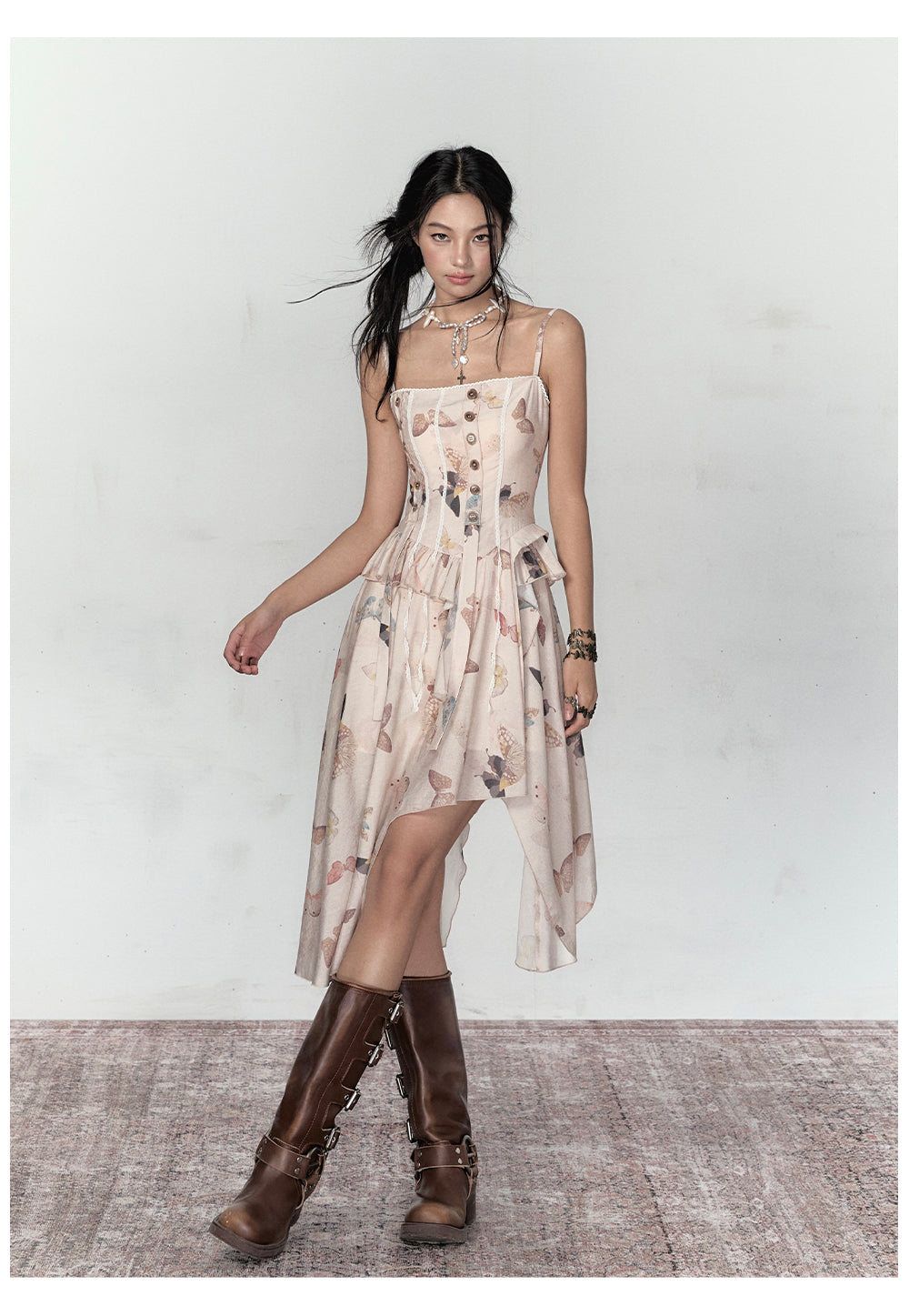 Butterfly Print Irregular Dress