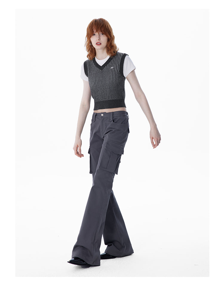 Slim straight multi-pocket glare pants