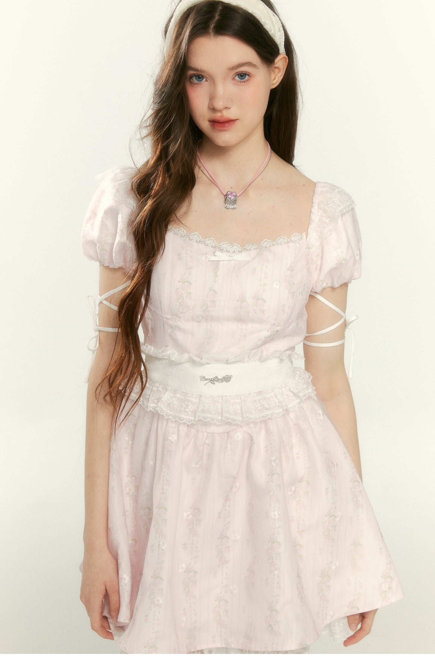 Pink Girdle Puff Sleeve Princess Dress