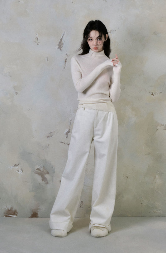 High-waisted corduroy straight wide-leg pants