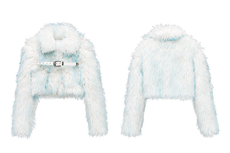 Short Length Ice Blue Fur Jacket