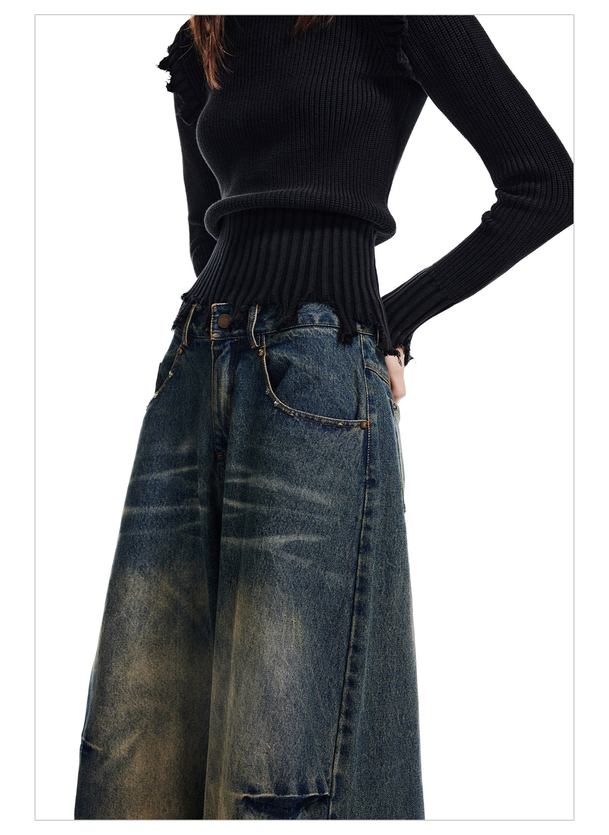 Retro-wash wide-leg jeans