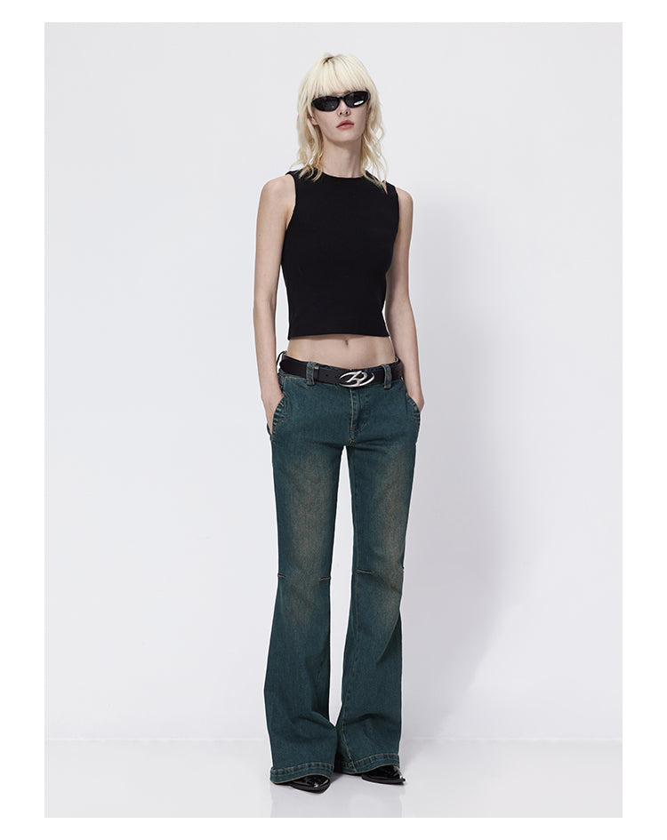 Slim straight retro flare denim pants