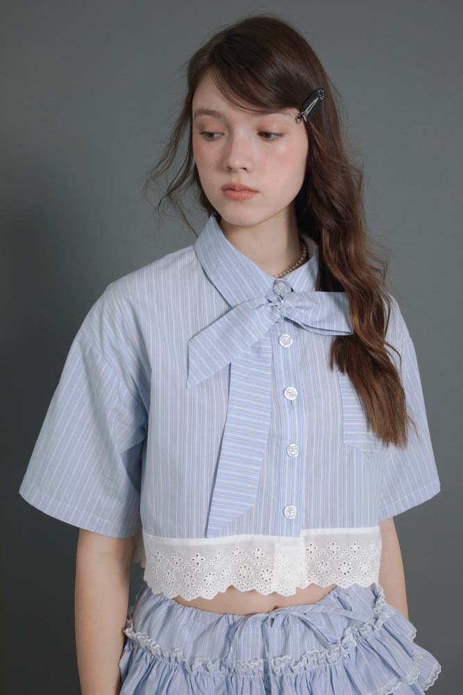 Original design lace striped shirt