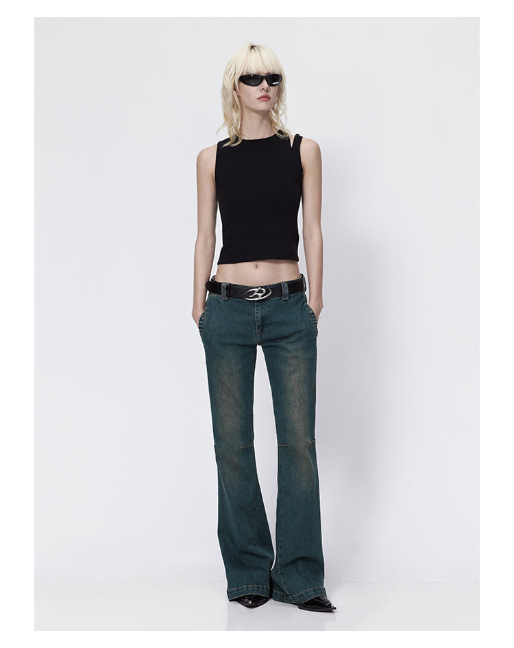 Slim straight retro flare denim pants