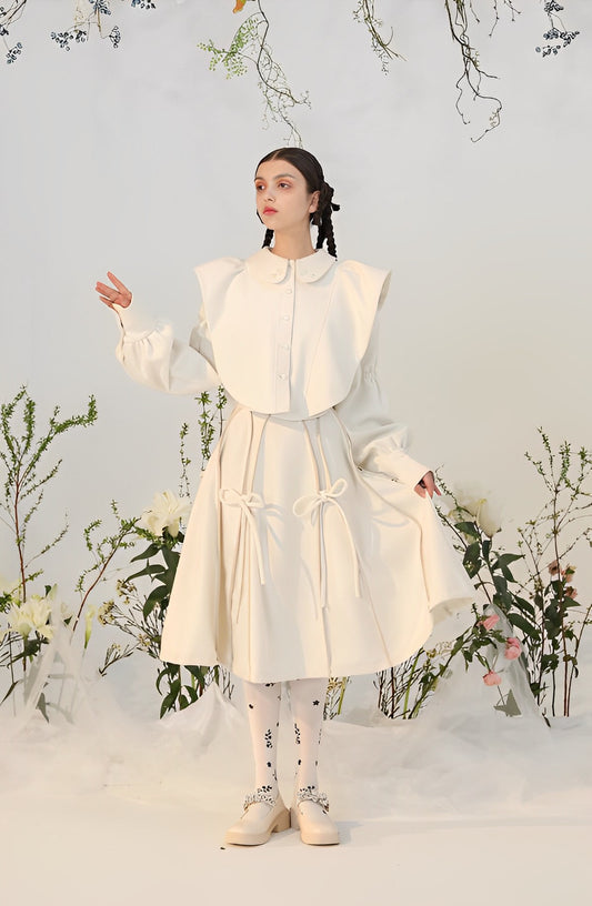 Short Length Puff Sleeve Jacket & High Waist Long Ribbon Skirt Setup