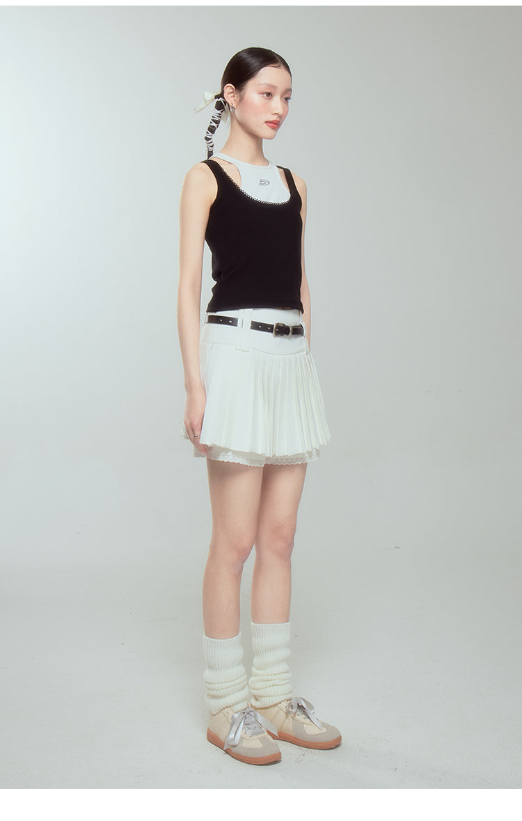 High Waist Slim Pleated Short Length Skirt