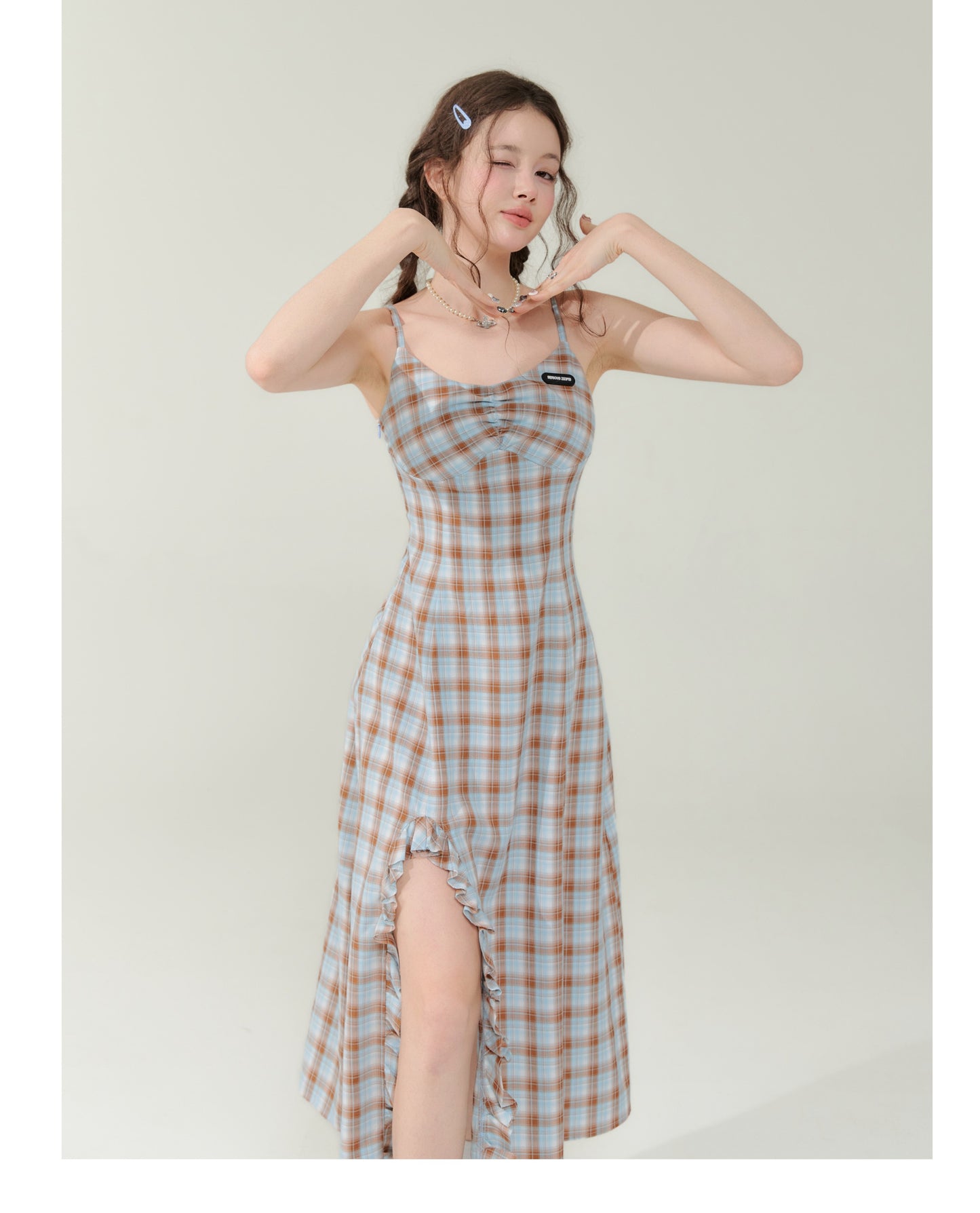 Retro design check dress