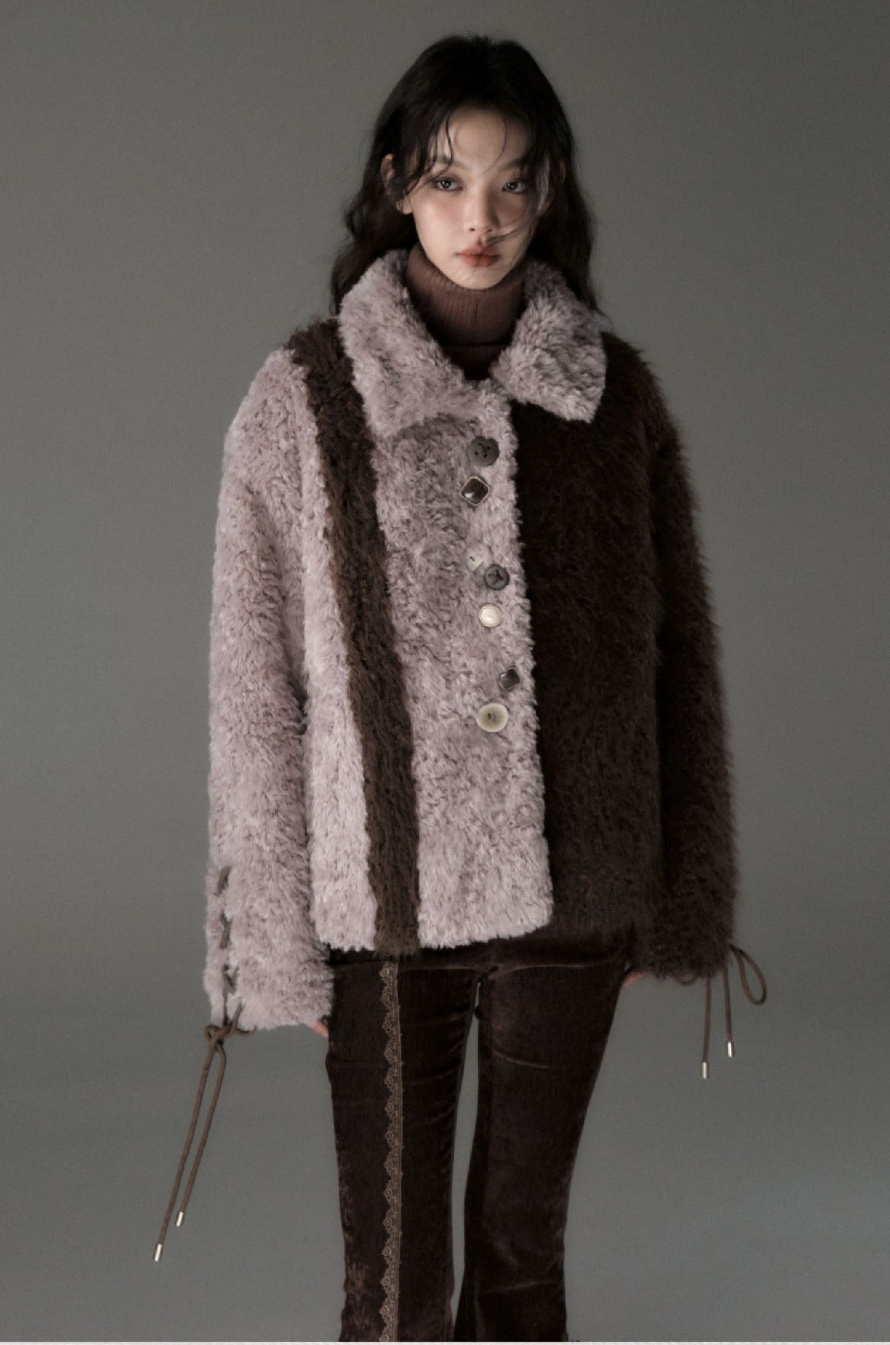 pink brown plush fur jacket