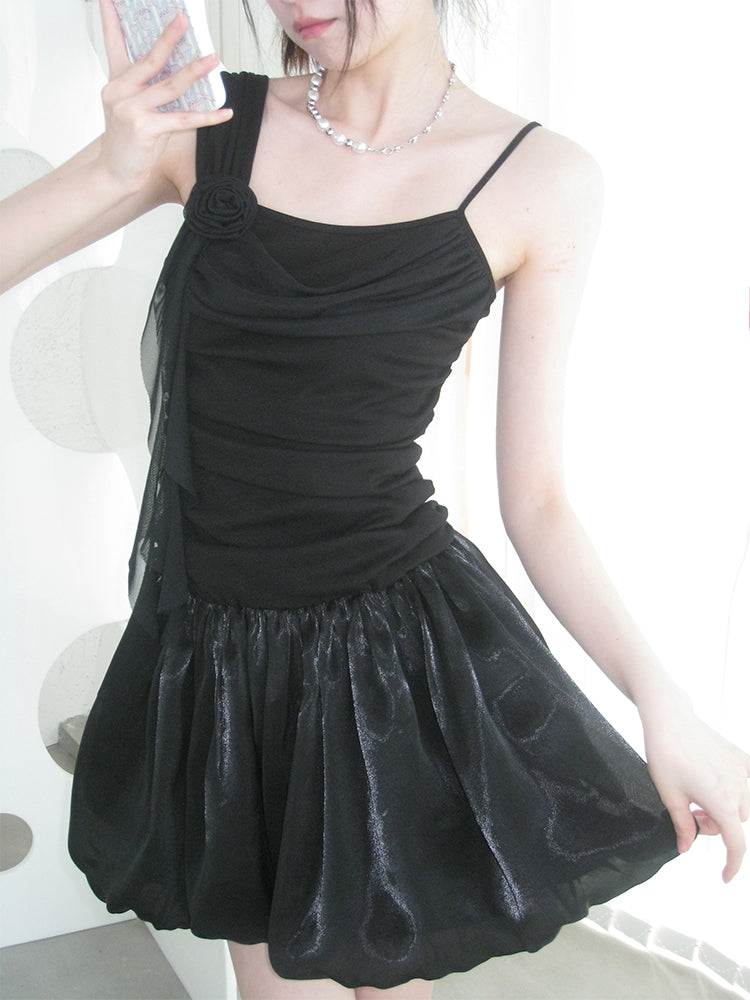 Satin Short Sleeve Suspender Dress