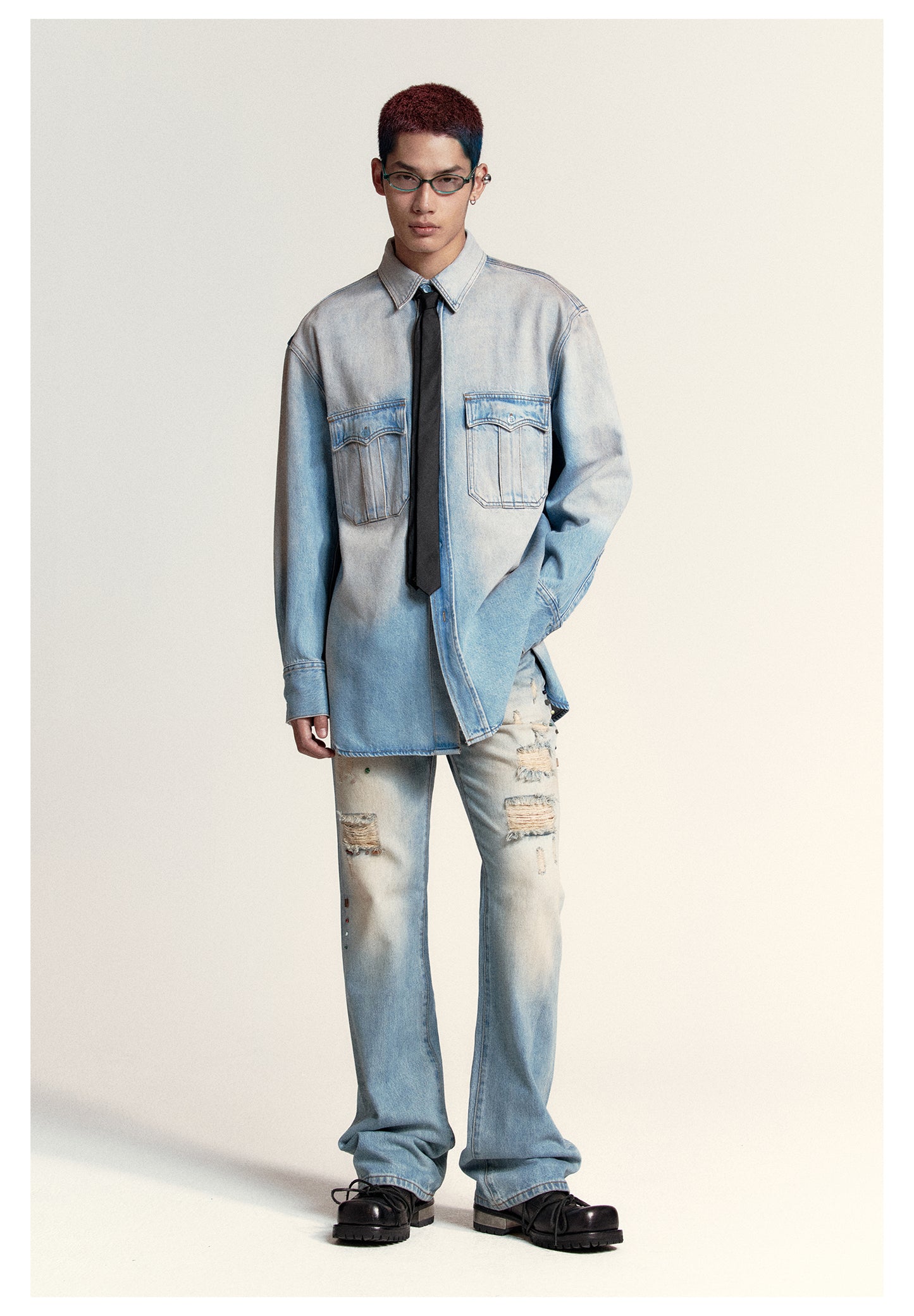 Washed gradient denim shirt