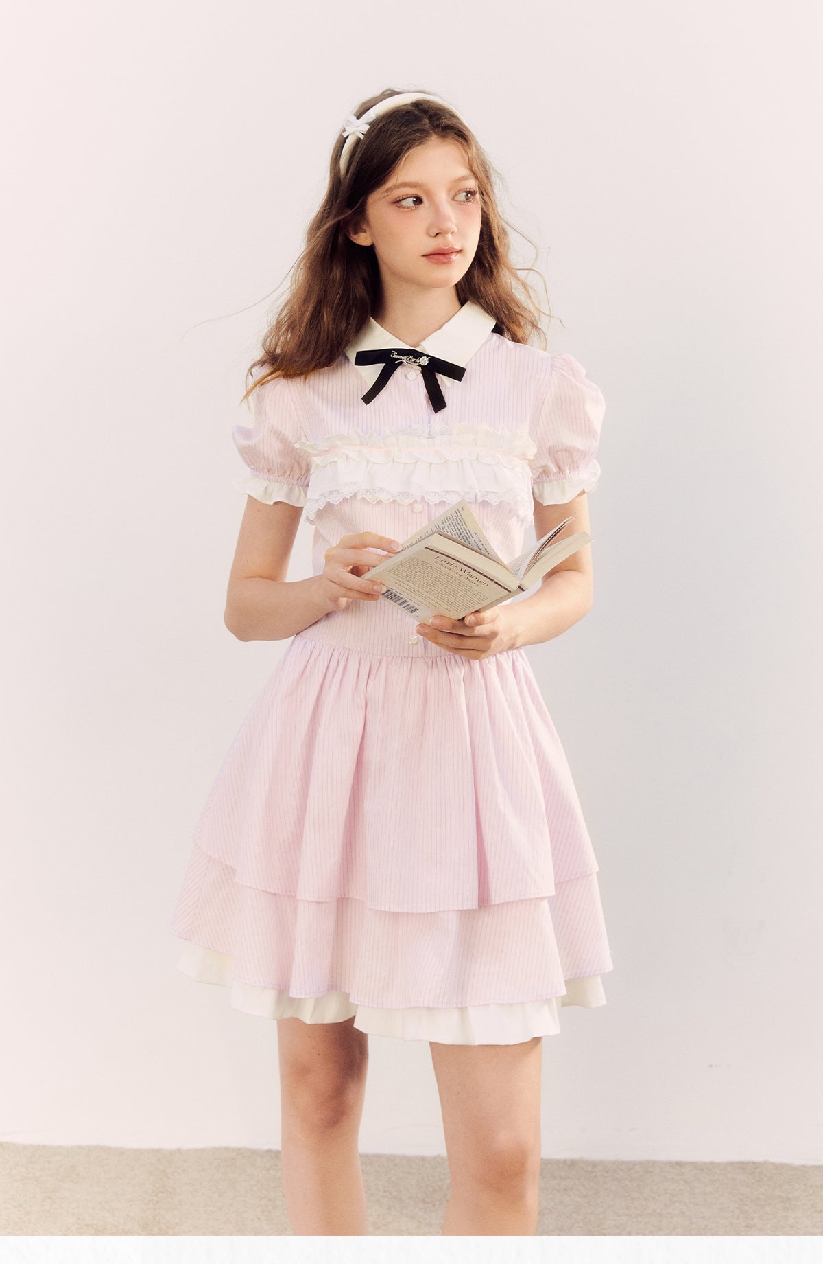 Pink striped lace waist dress