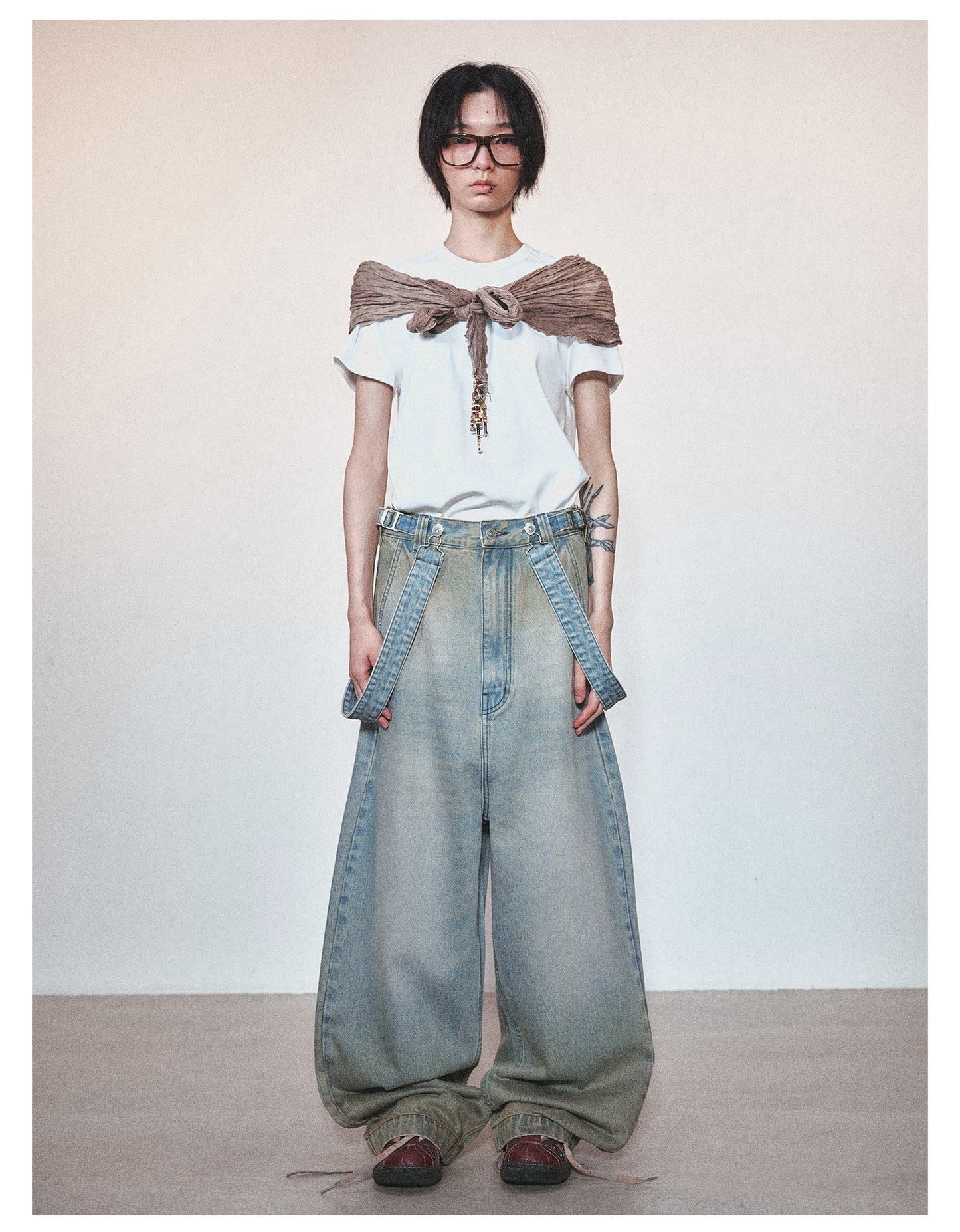 Retro Washed Casual Denim Suspender Pants