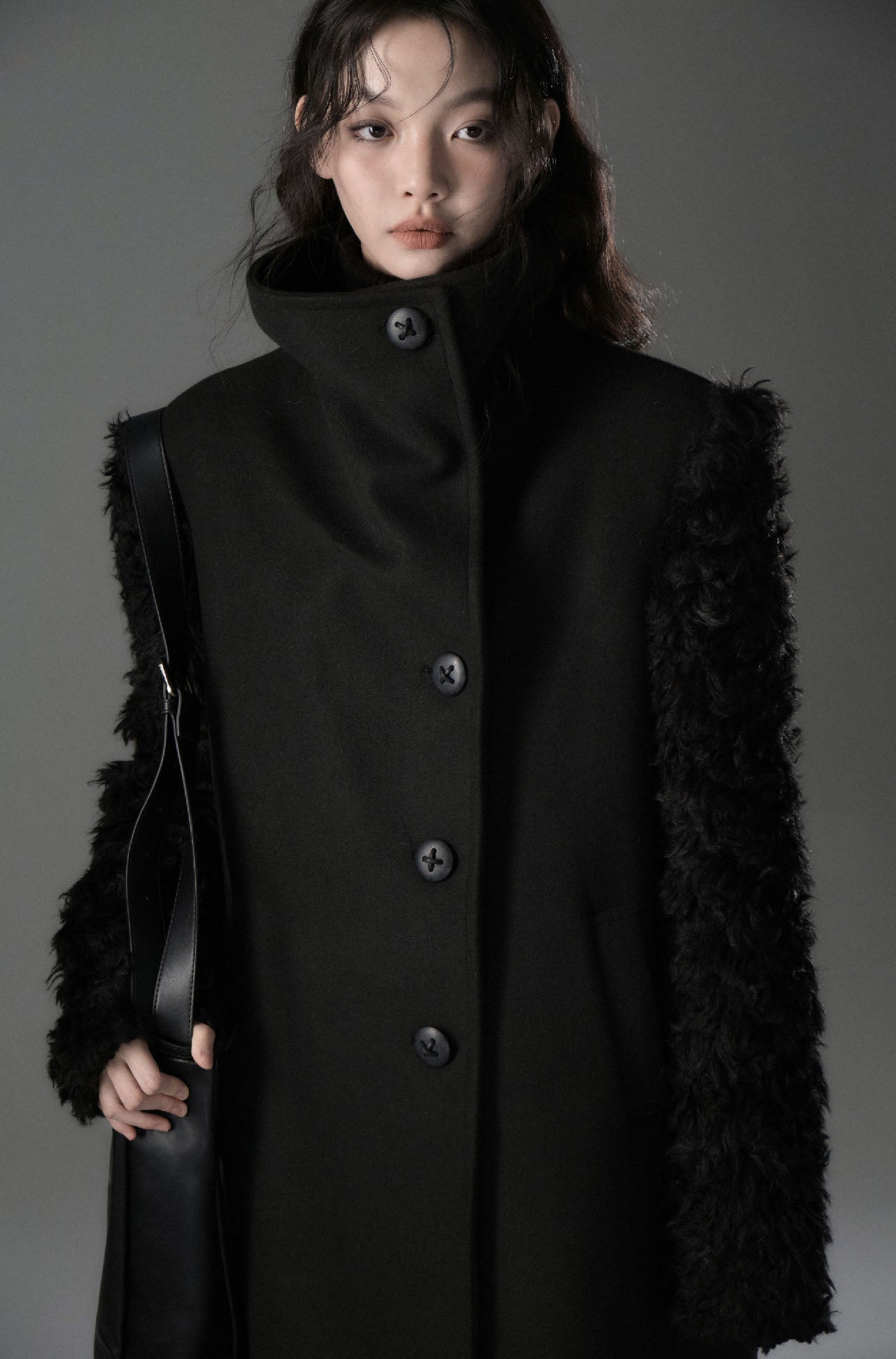 plush splice wool coat