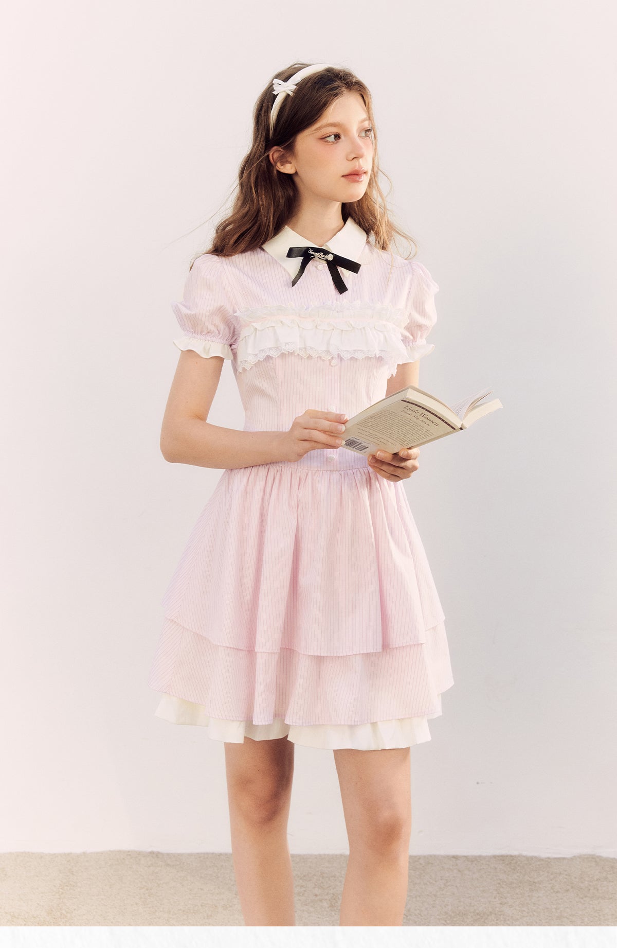 Pink striped lace waist dress