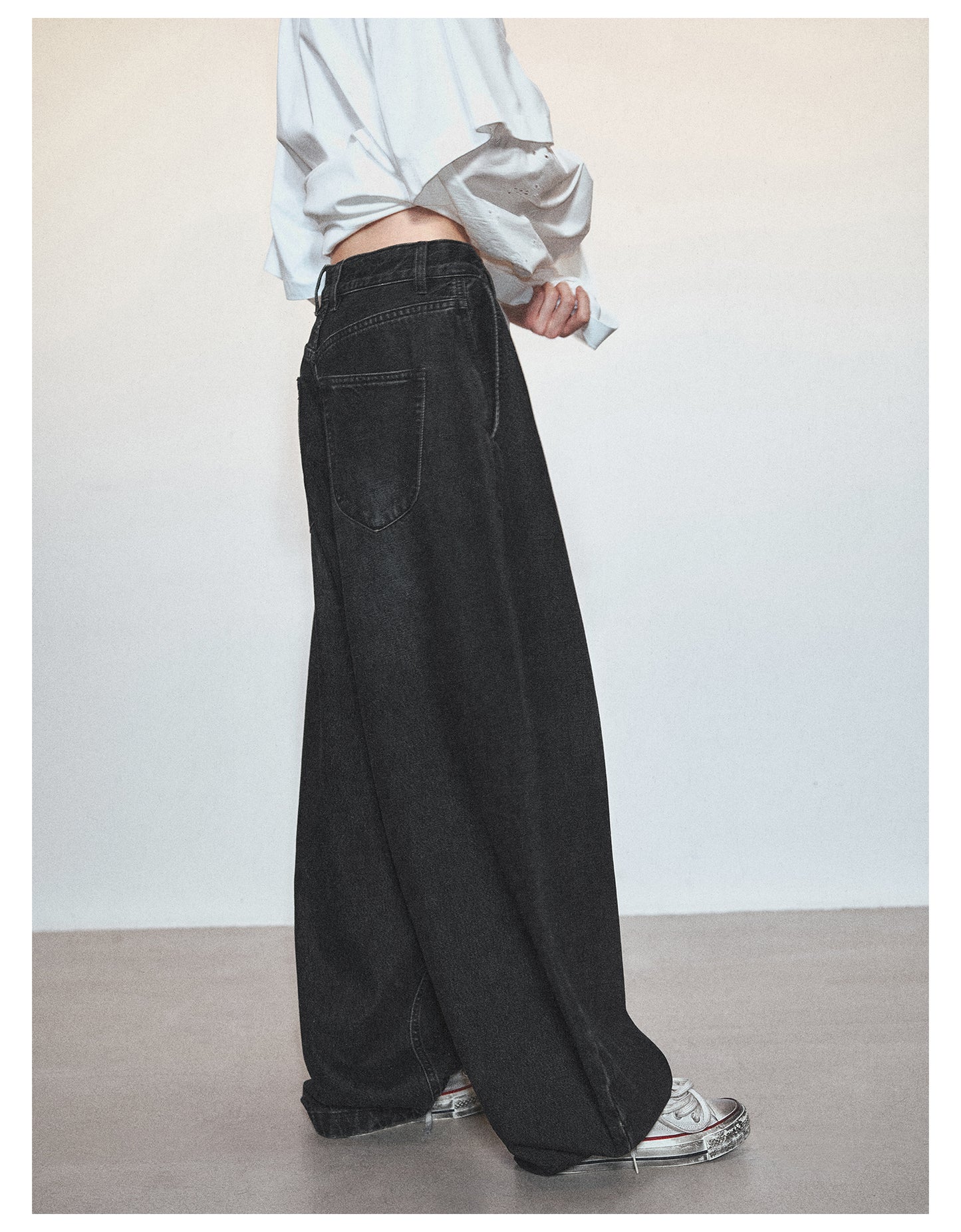 Balloon Fit Loose Wide Leg  Denim Pants