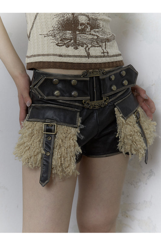 Multi-stitch short length leather pants