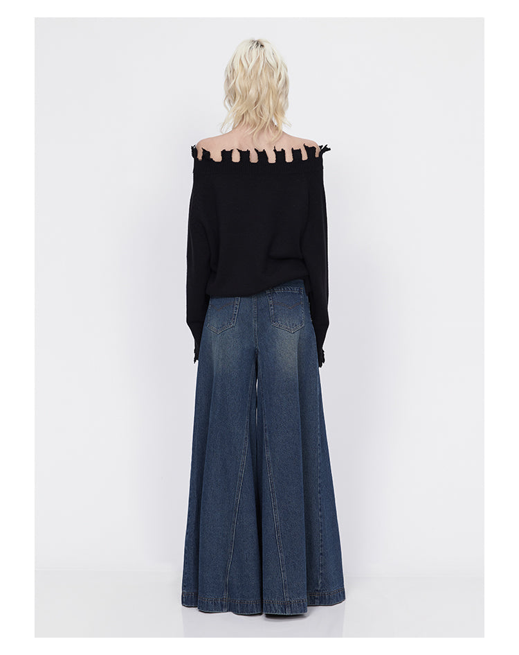 Oversized wide leg washed retro glare denim pants