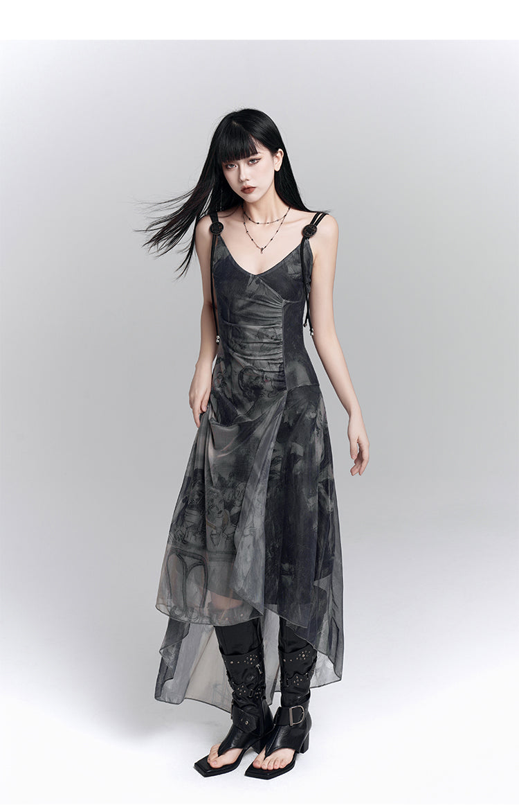 Irregular Hem Suspender Dress