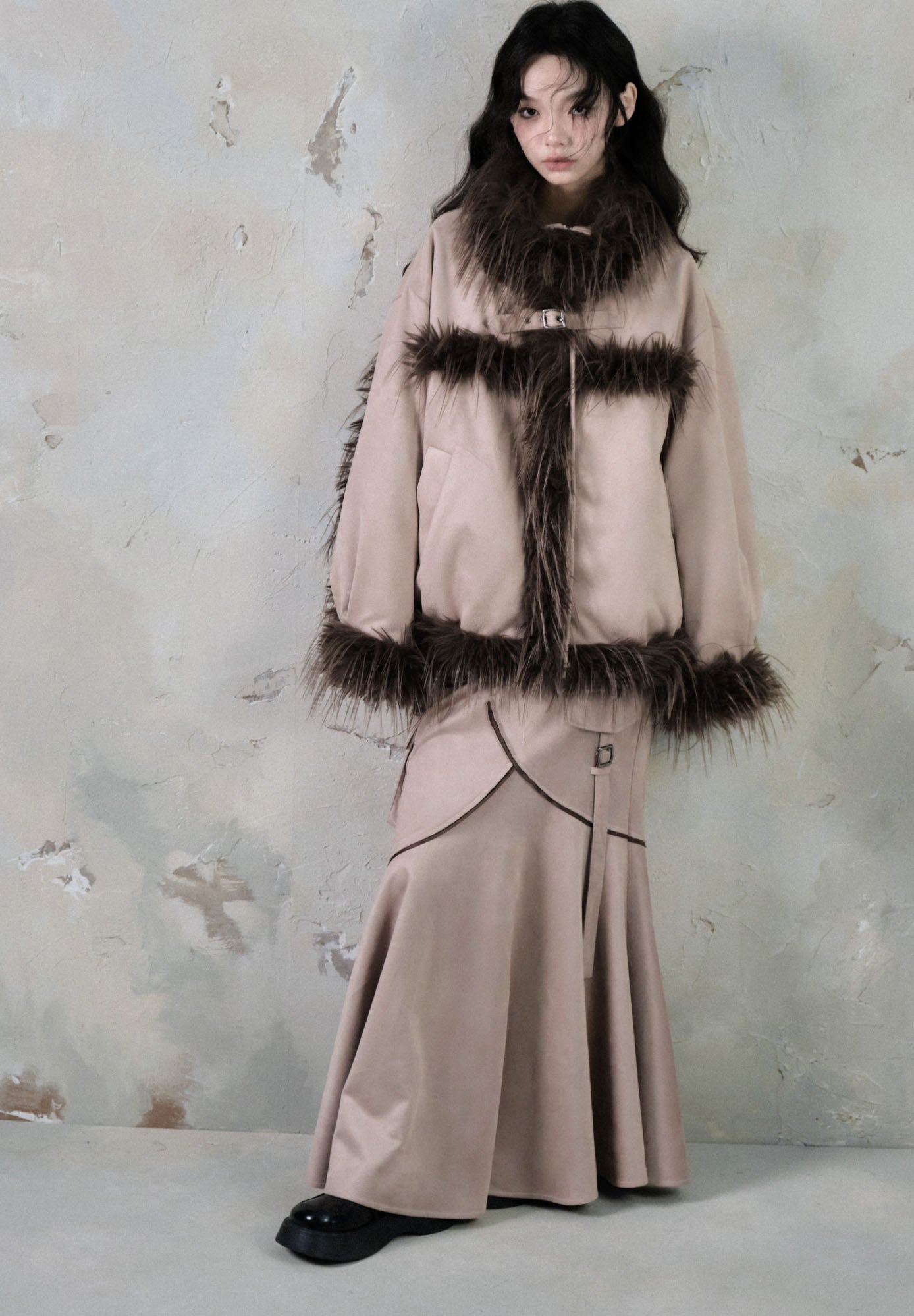 Island Plush Splice Suede Fur Jacket