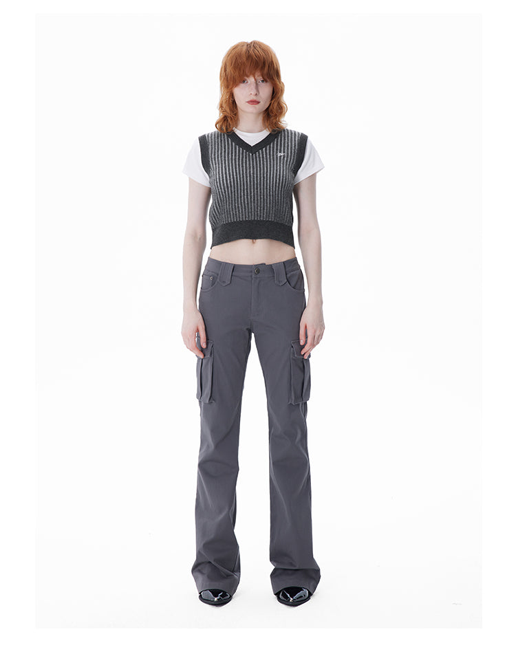 Slim straight multi-pocket glare pants