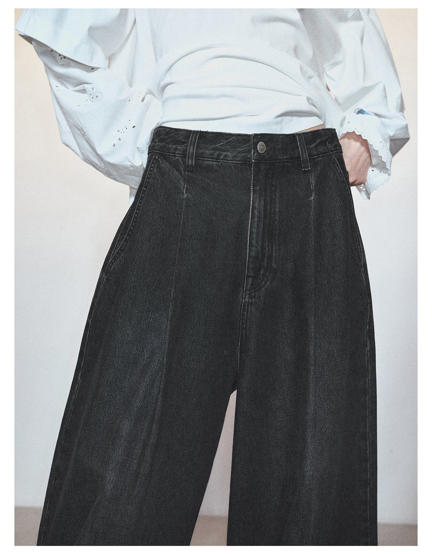 Balloon Fit Loose Wide Leg  Denim Pants