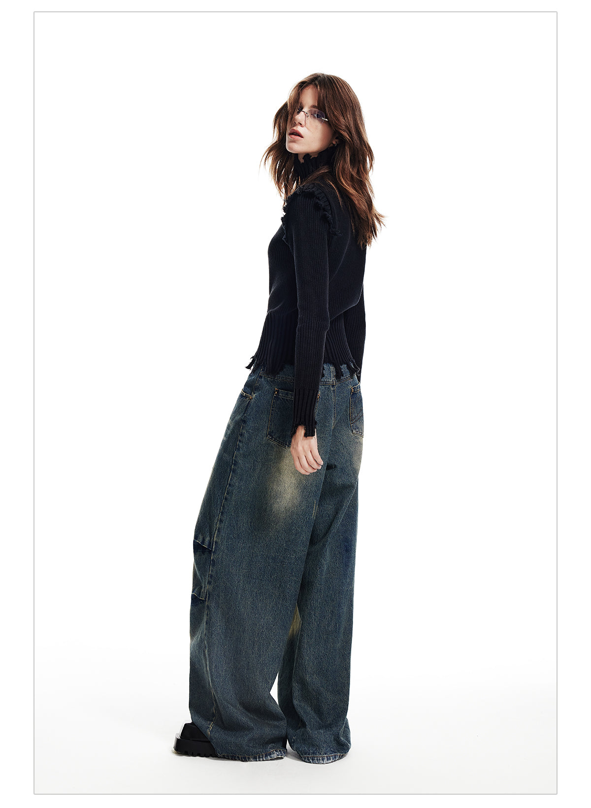 Retro-wash wide-leg jeans