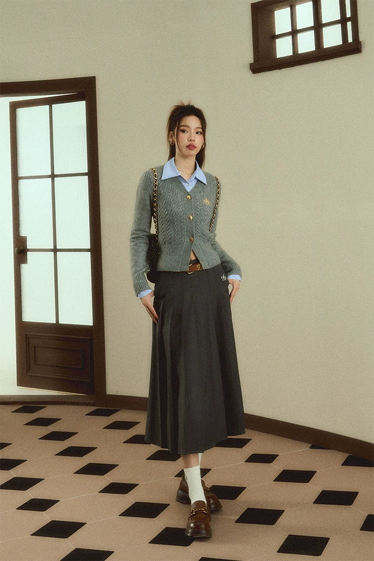 High Waist A-Line Pleated Long Skirt