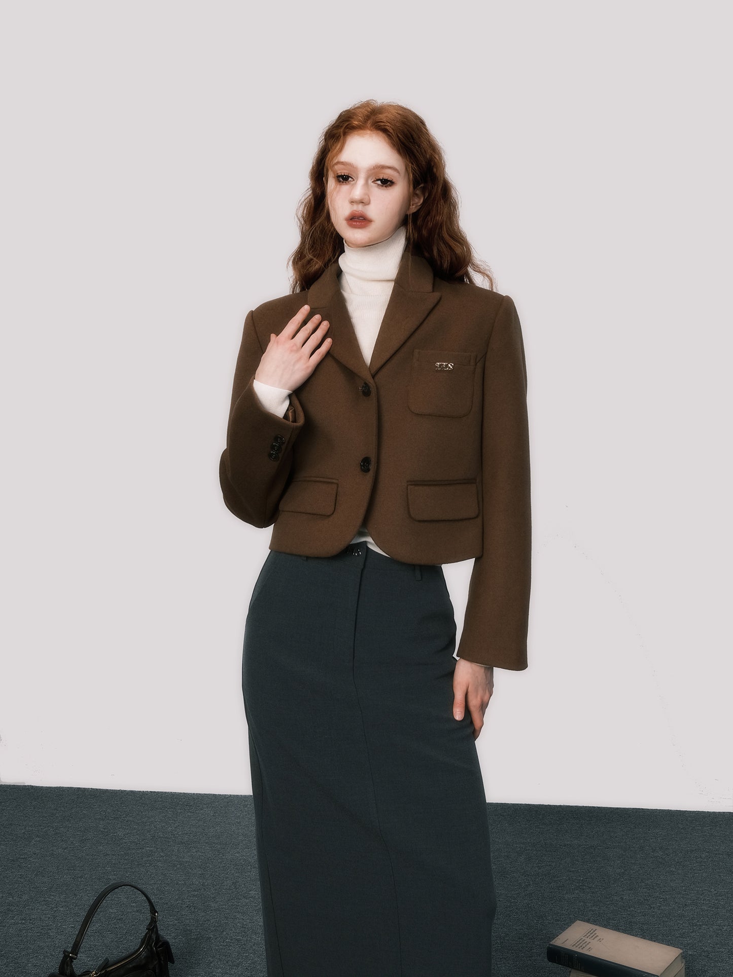 Retro Brown Short Length Suit Jacket