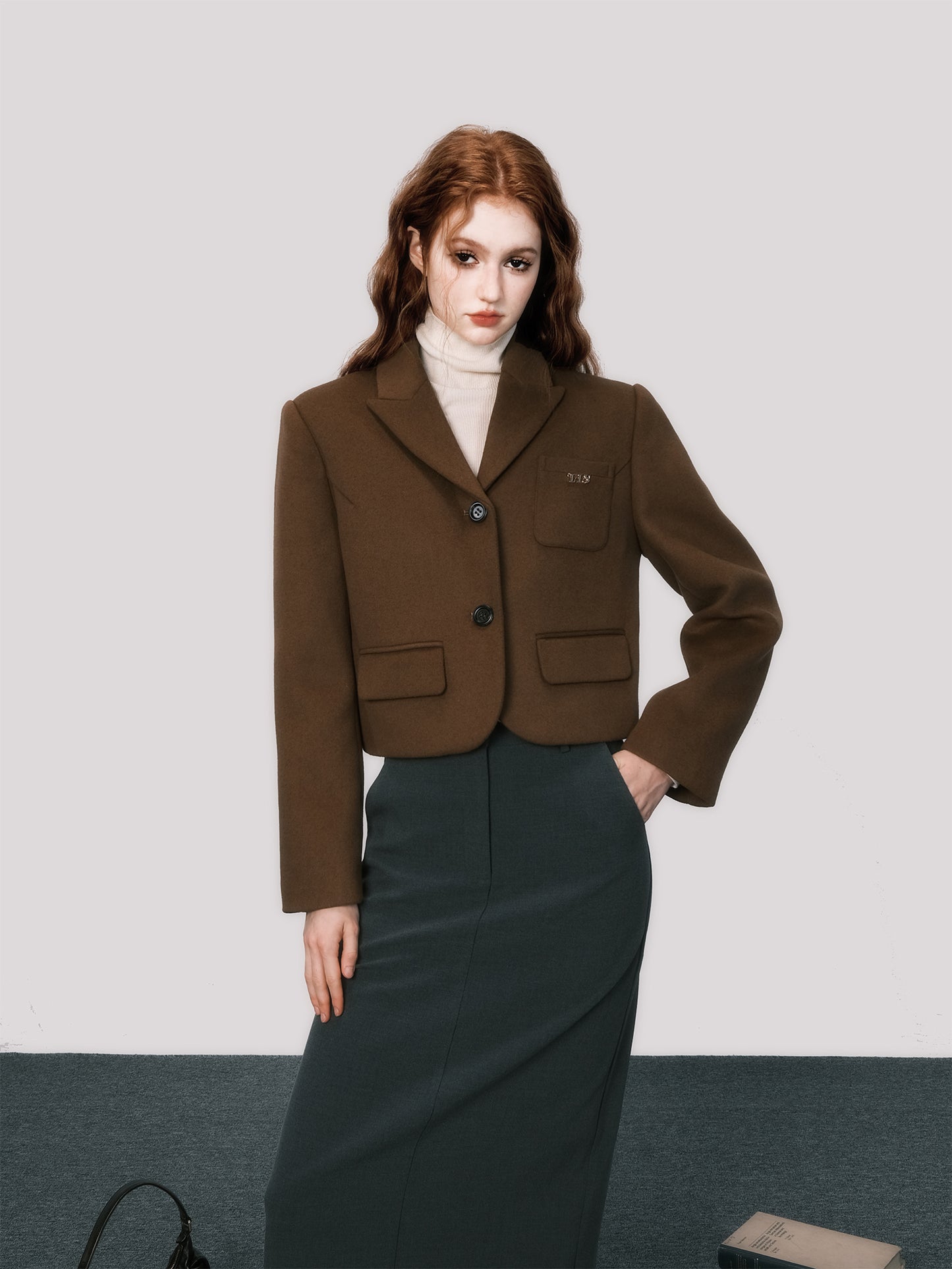 Retro Brown Short Length Suit Jacket