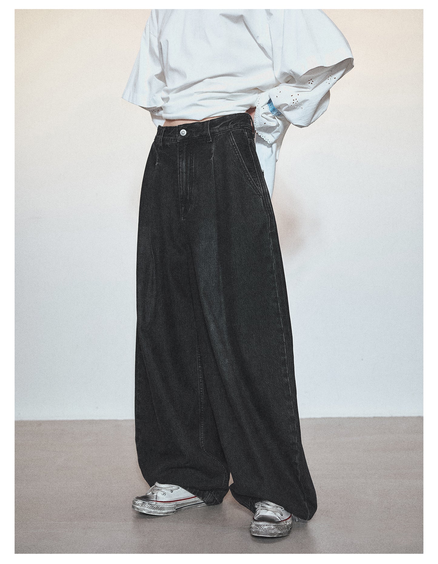 Balloon Fit Loose Wide Leg  Denim Pants