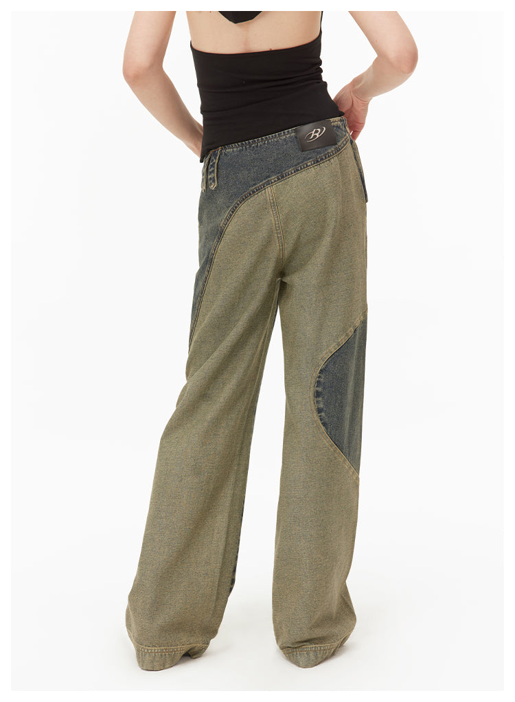 Reconstructed Retro Slim Straight Denim Pants