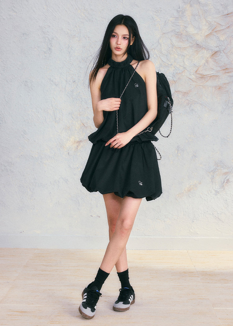 Irregular Silhouette Sleeveless Short Length Skirt Setup