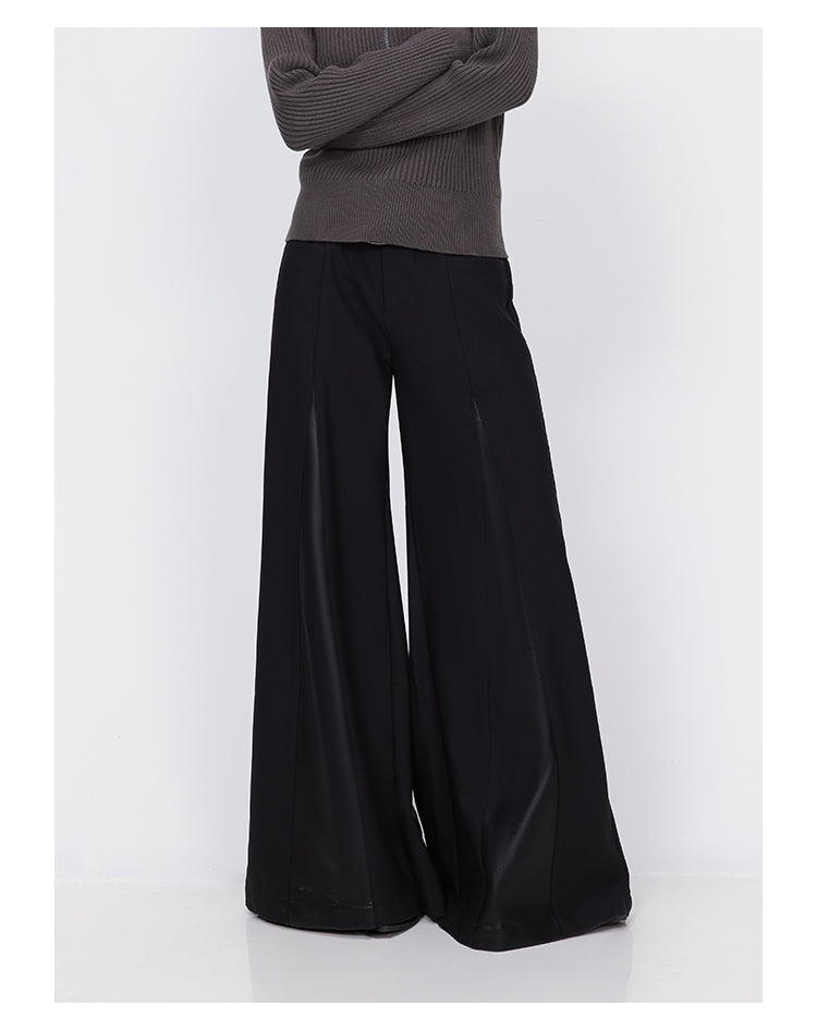 Wool wide-leg reconstructed leather flared pants