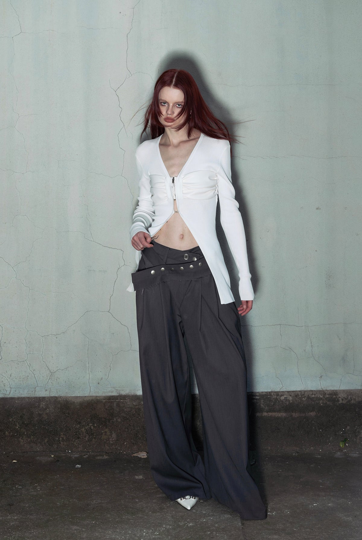 Irregular Waist Wide Straight Slacks Pants