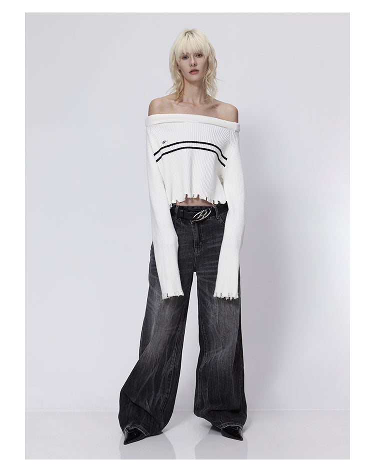 Wide Leg Washed Retro Flared Black Denim Pants