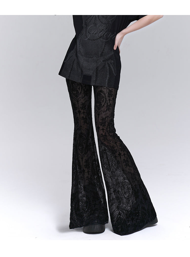 Gothic Style Micro Flared Pants