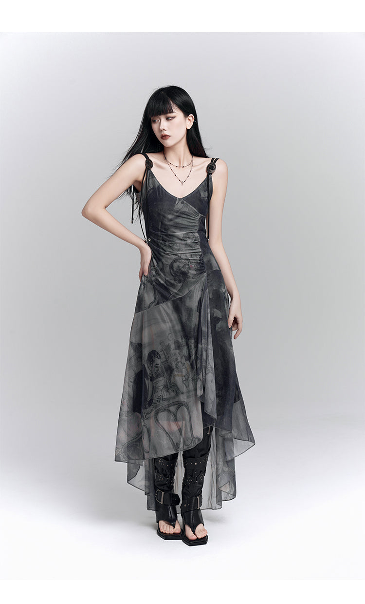 Irregular Hem Suspender Dress