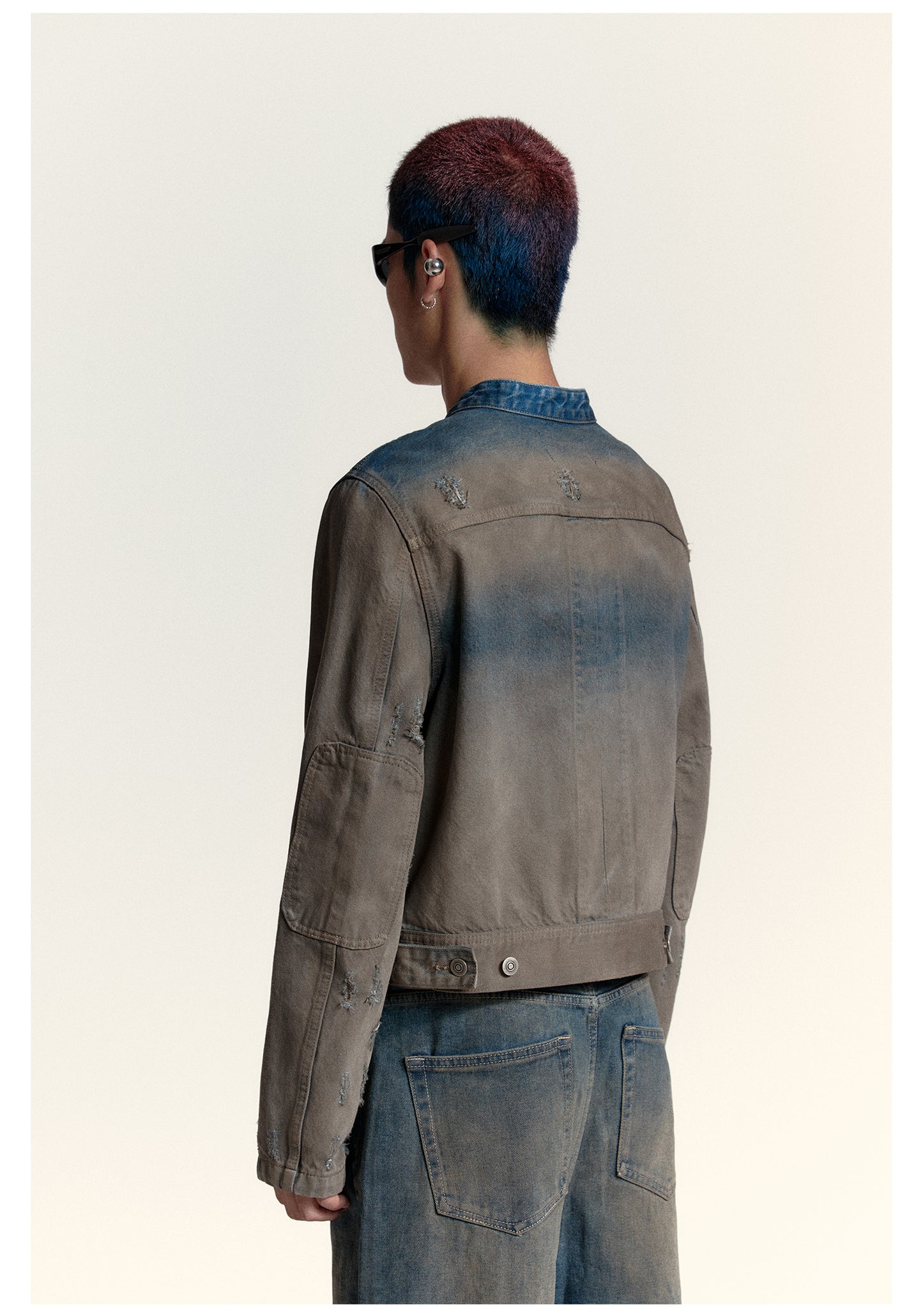 Washed gradation denim riders jacket