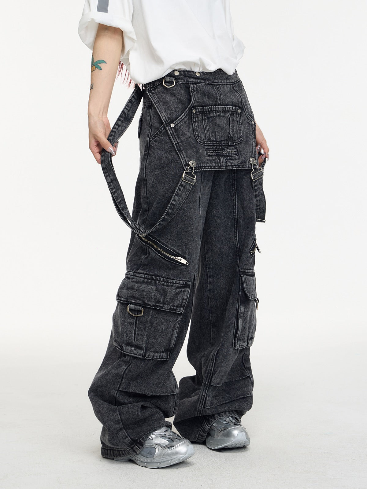 Multi-pocket Washed Denim Overalls