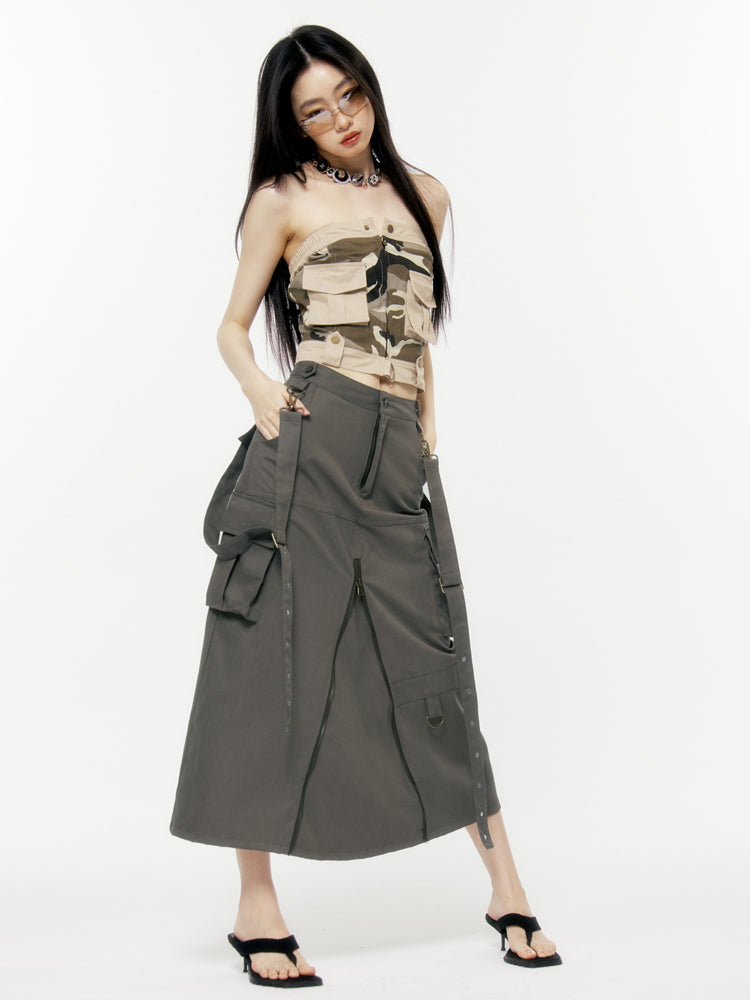 Overalls Suspender Star Riveted Straight Long Skirt