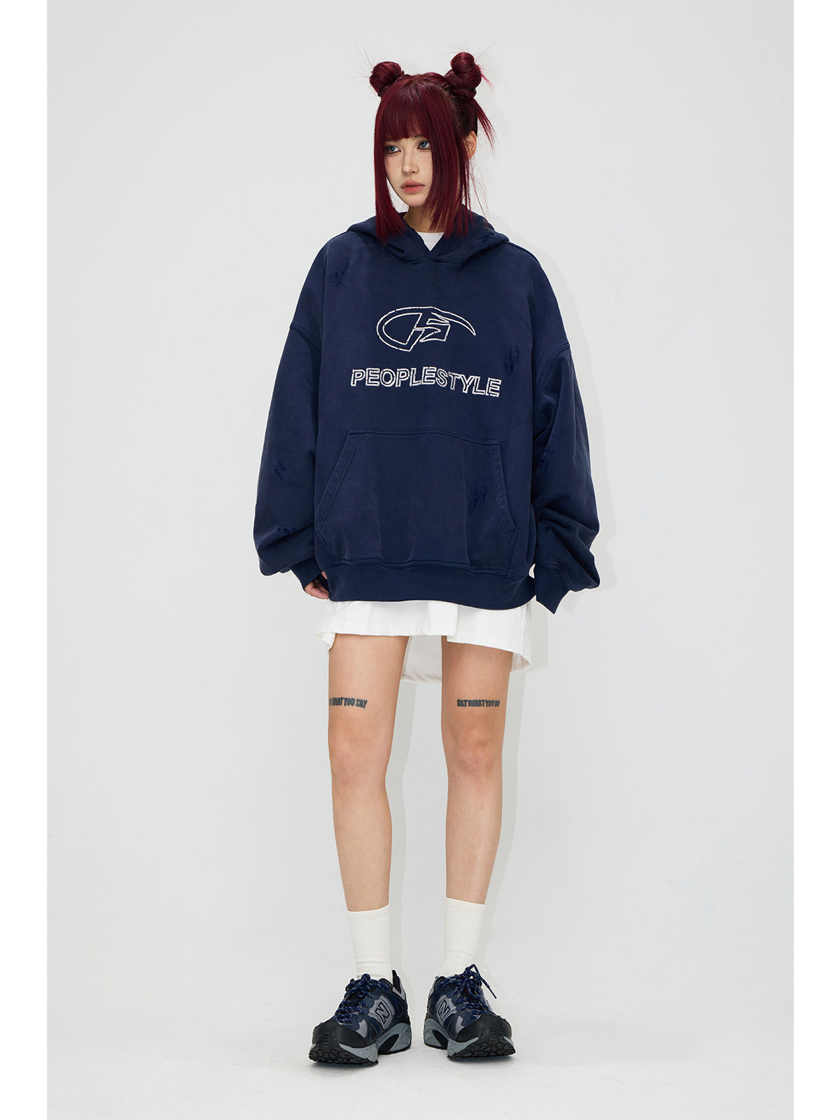 Loose Fit Retro Damaged Logo Hoodie