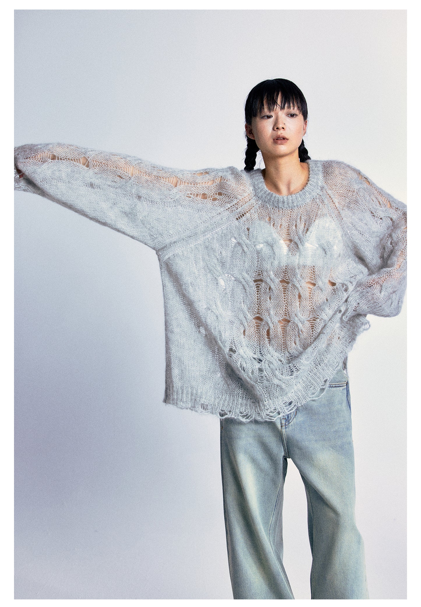 Loose-fit mohair sheer knit