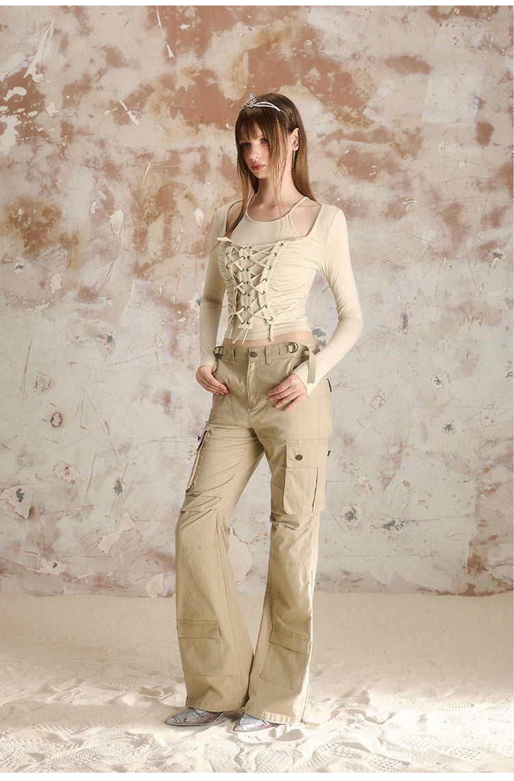 Wide Leg Low Waist Slim Fit Pants