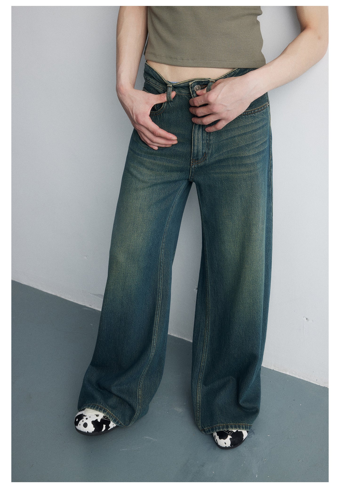 Vintage Damaged Loose Wide Leg Denim Pants