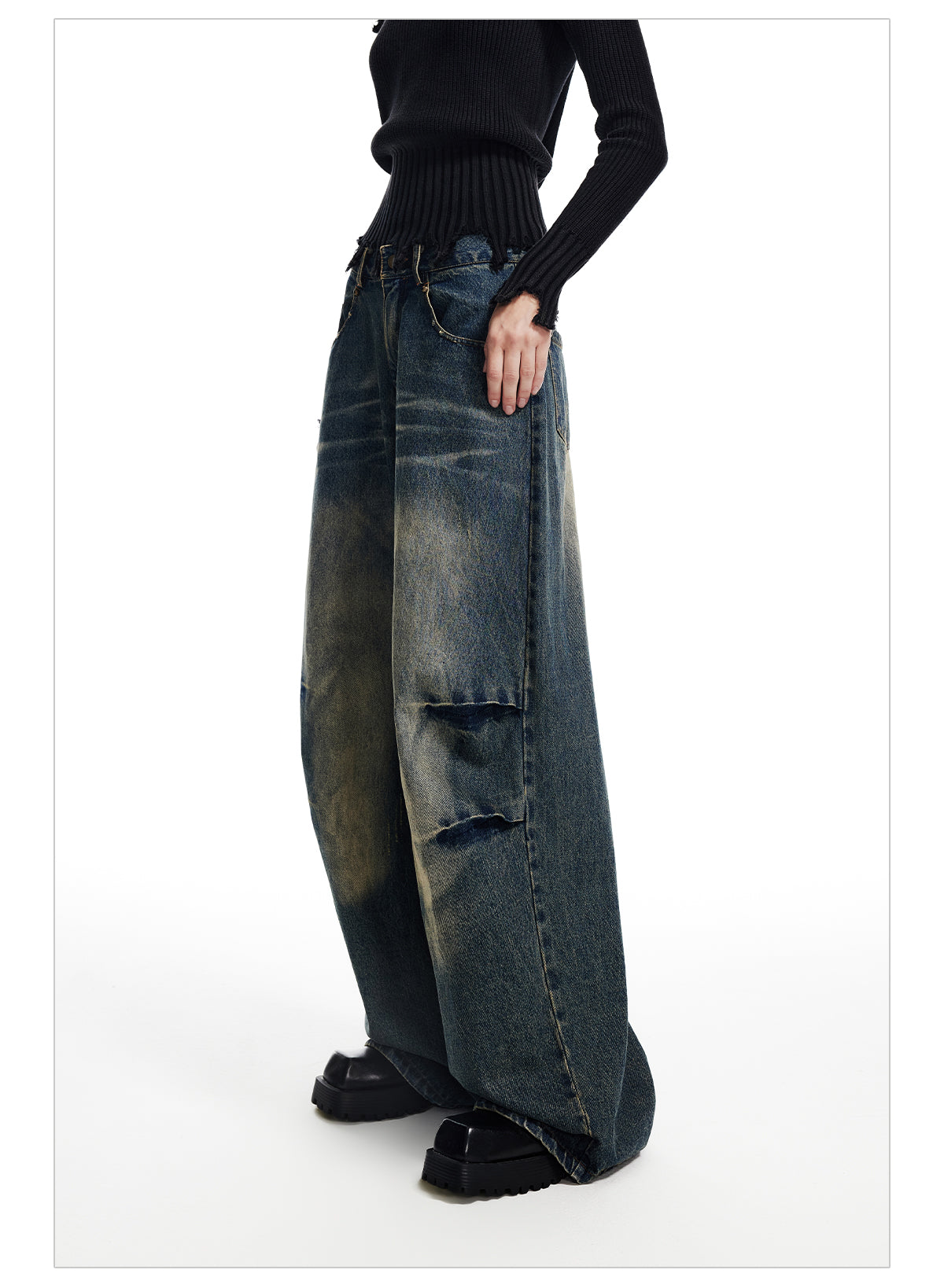 Retro-wash wide-leg jeans