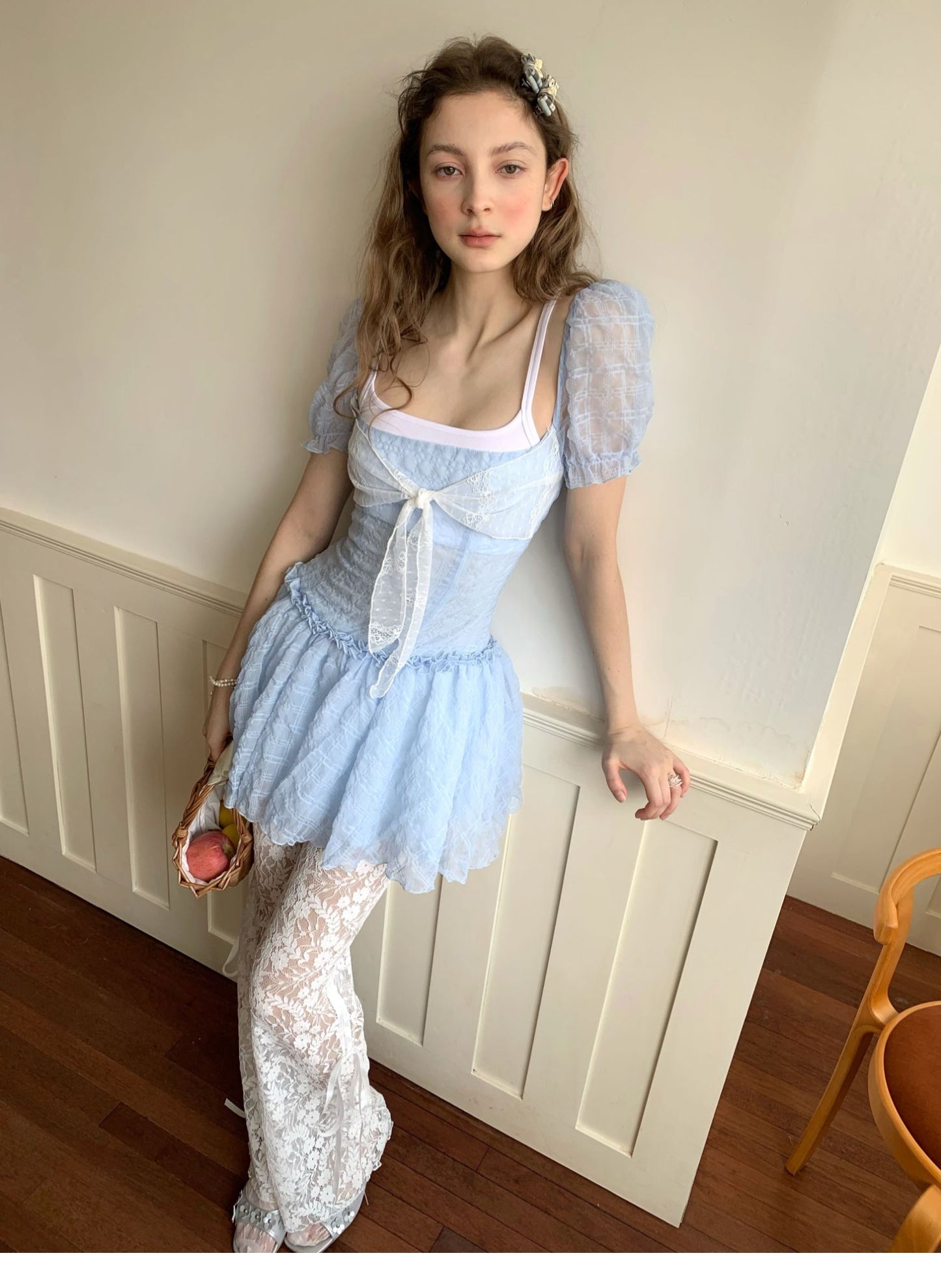 French Puff Sleeve Lace Dress