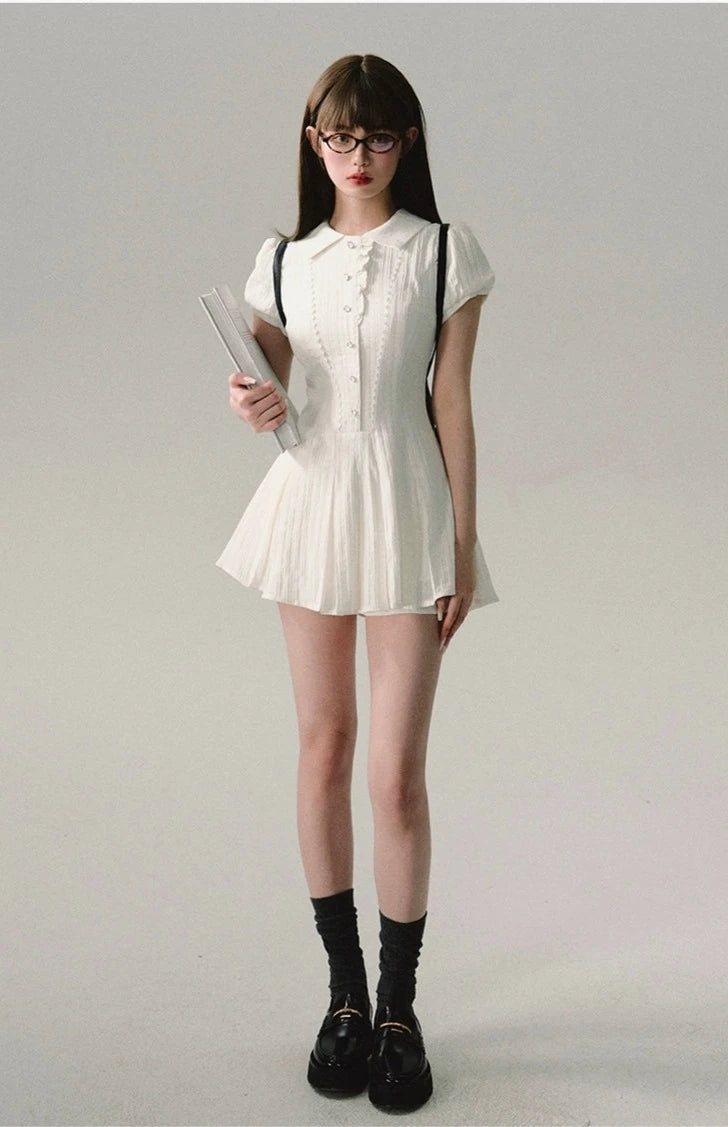 French girly puff shoulder short length dress