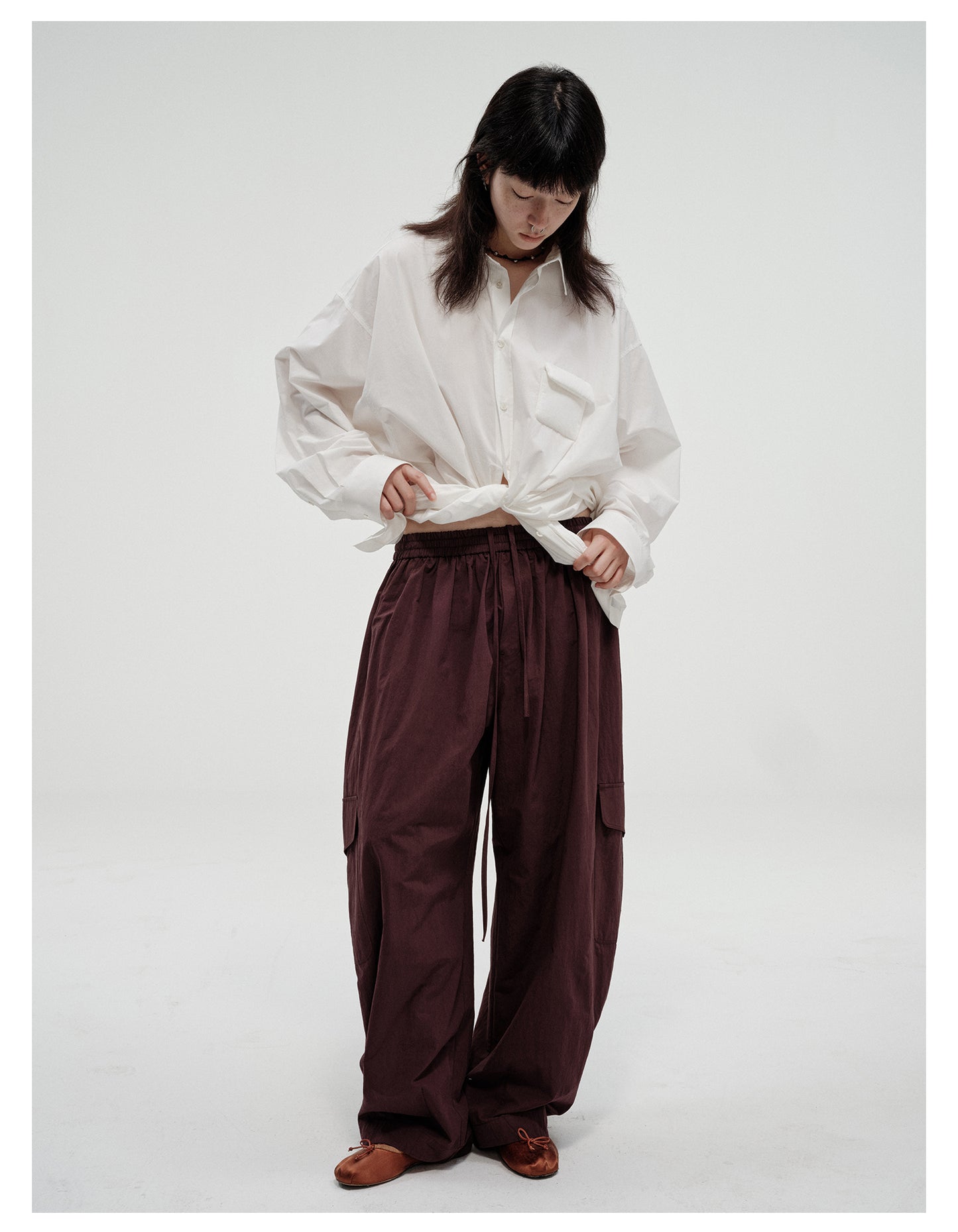 Wide leg loose fit casual cargo pants