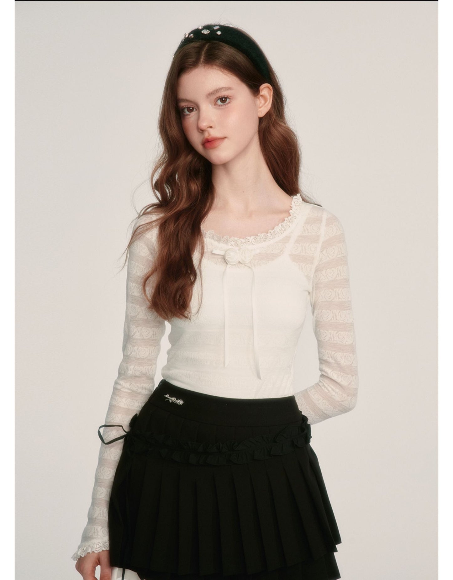 College Style Tweed Blouse & Pleated Skirt